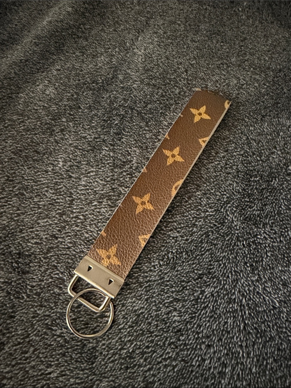 Designer-Style Brown Monogram Wrist Keychain